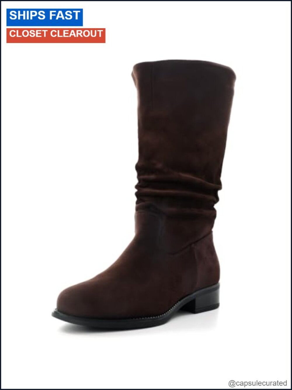 Women's Mid-Calf Boots with Slouchy Faux Suede Shaft & Side Zip